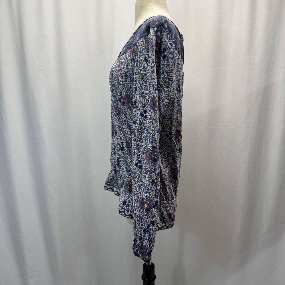 Lucky Brand Peasant Blouse Top L Blue Floral Boho Whimsy Fairy Cottage Y2K Ditsy - Picture 11 of 11